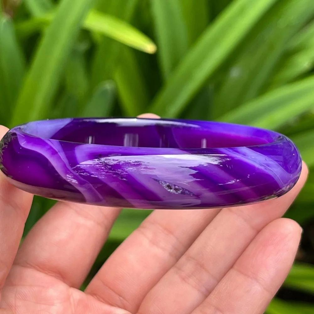 67mm Inner Diameter Druzy Purple Banded‎ Agate Bangle 0095